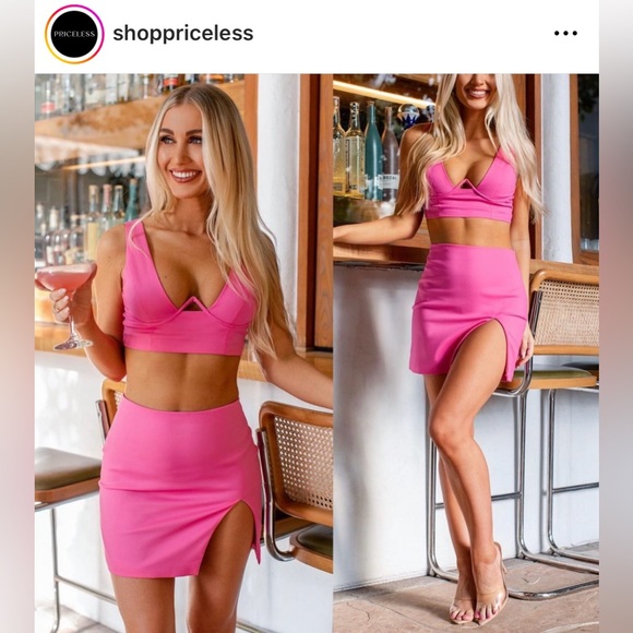 Size small, bubble gum pink crop top and mini skirt set from shop priceless - Picture 7 of 7
